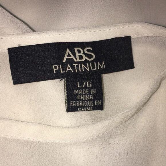 ABS Platinum Sleeveless Blouse Large Sheer Stone embroidery Keyhole Back Ivory - Picture 3 of 4
